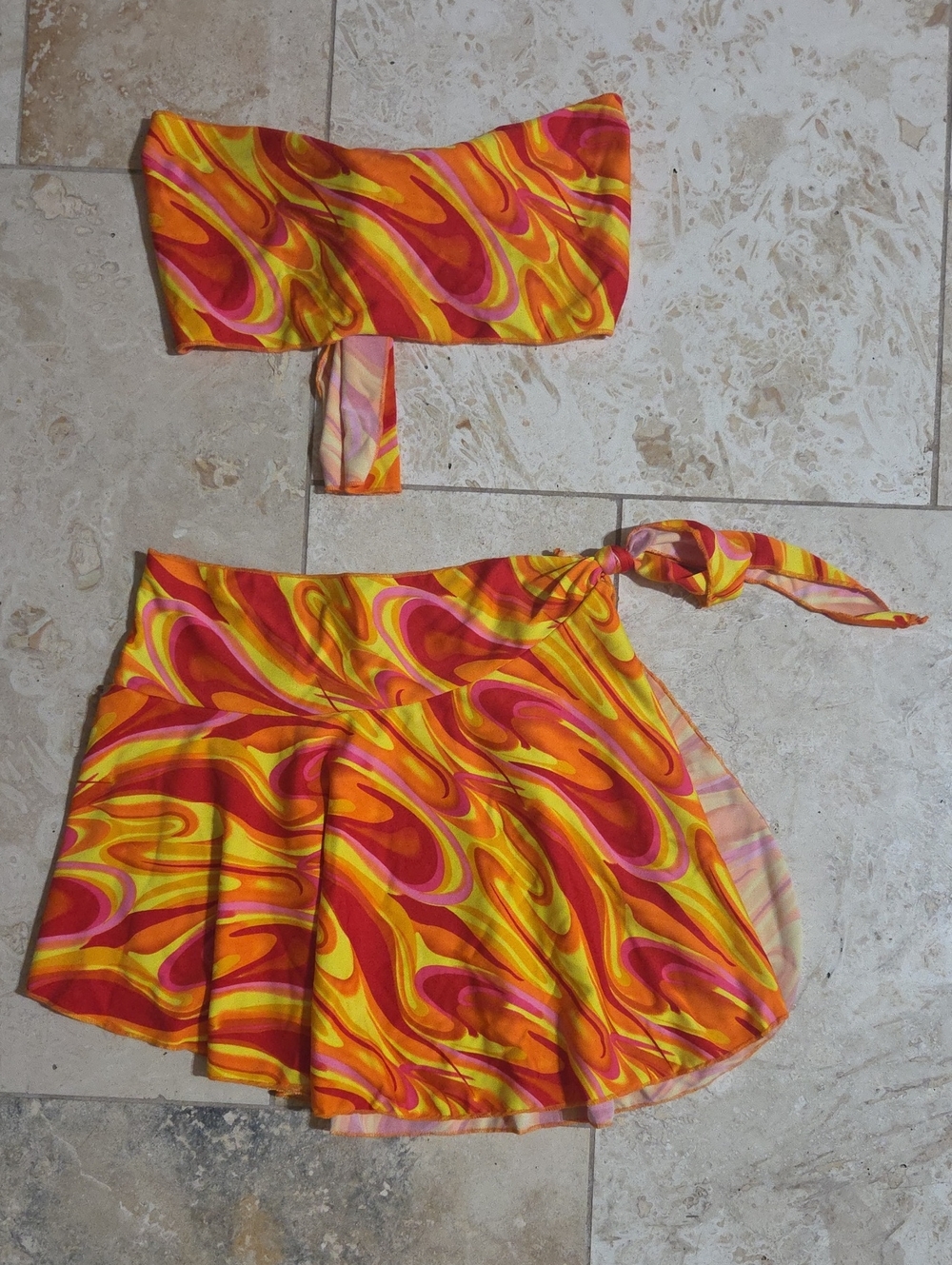 👙 Adjustable 2-Piece Swim Set – Tie Bandeau Top & Wrap Skirt – Stretch Swim Fab